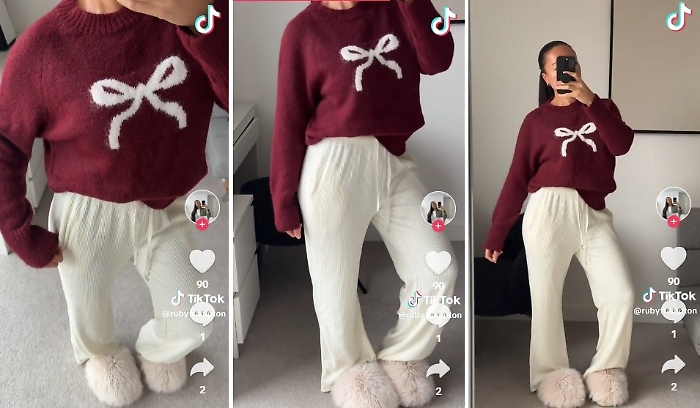 Il maglione di Natale H&M che sta conquistando TikTok: perché il pullover corto bianco con fiocco rosso è il protagonista dell’inverno 2025