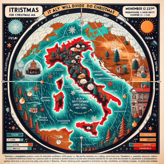 Natale in Italia diviso in due: una parte sotto la pioggia, l'altra met&agrave; resta asciutta